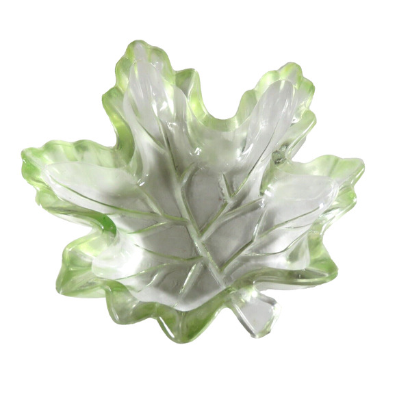 Glass Candy Dish Maple Leaf Green Transparent Heavy 5 x 6 inch Fall Leaves - Picture 1 of 8